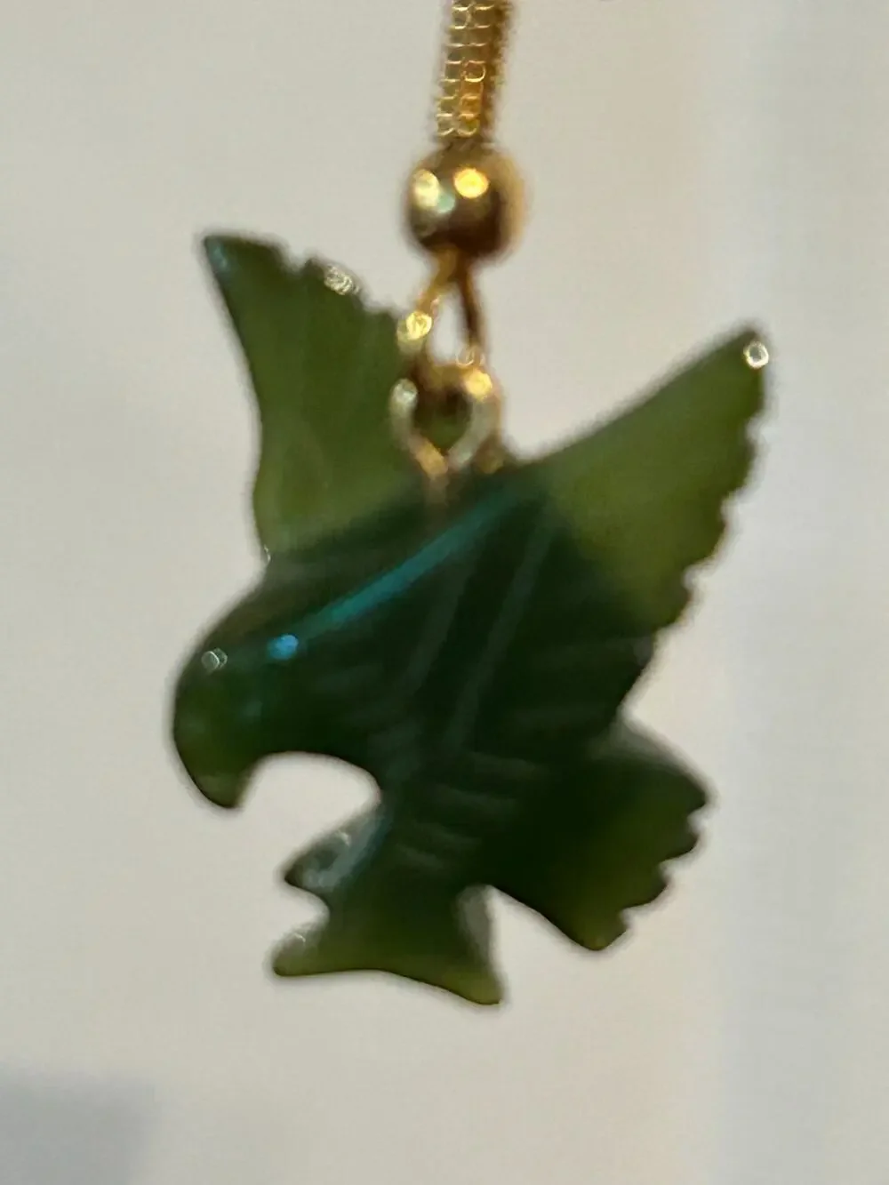 Vintage Hand Carved Green Nephrite Jade Bird of Prey Earrings Dangle Fish Hook